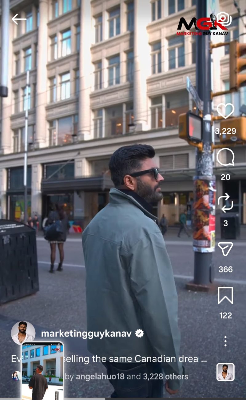 Instagram Reel cover — Vancouver street interview, selling the same Canadian dream